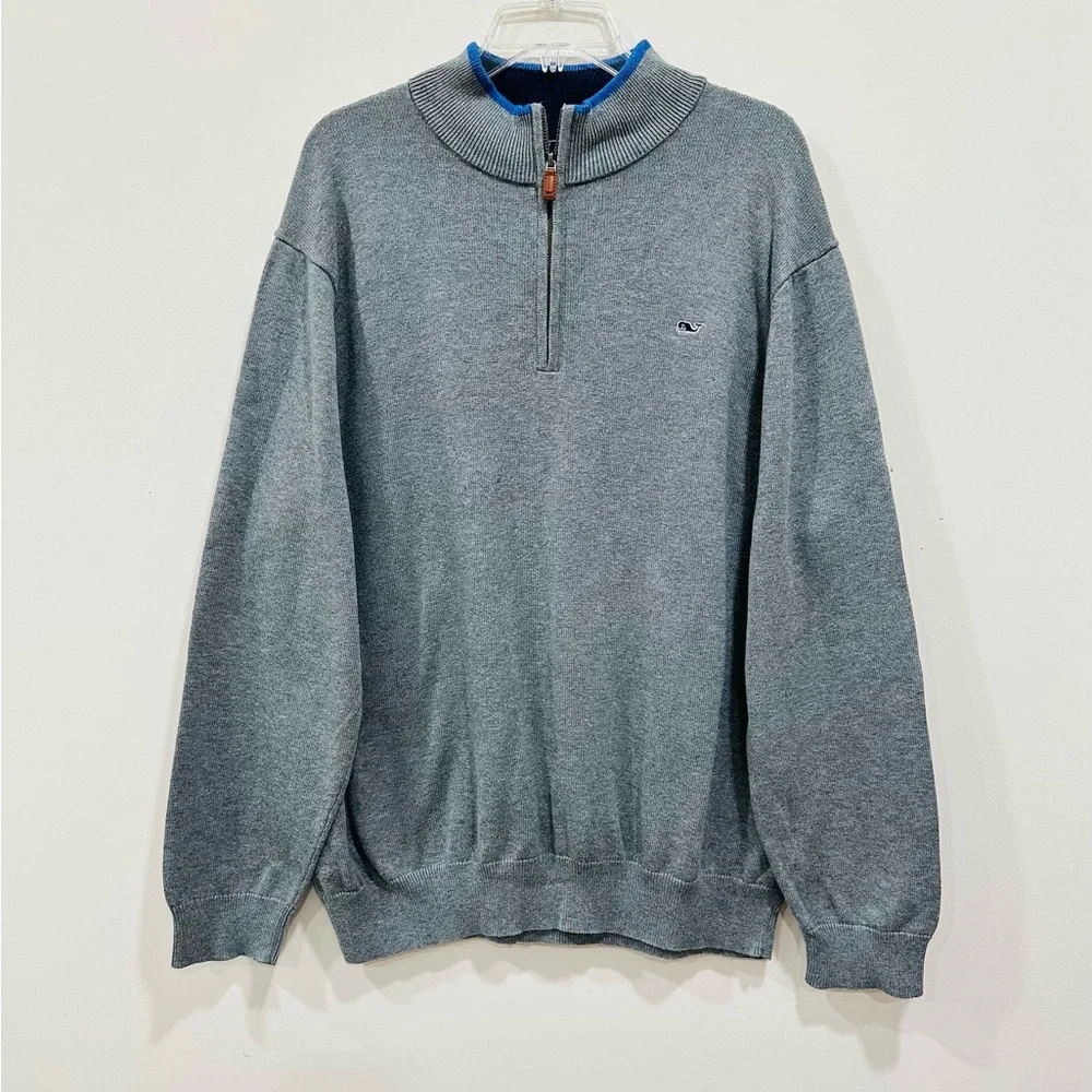 Vineyard Vines Sweater Mens 1/4 Zip Pullover Cotton‎ Gray Size XL